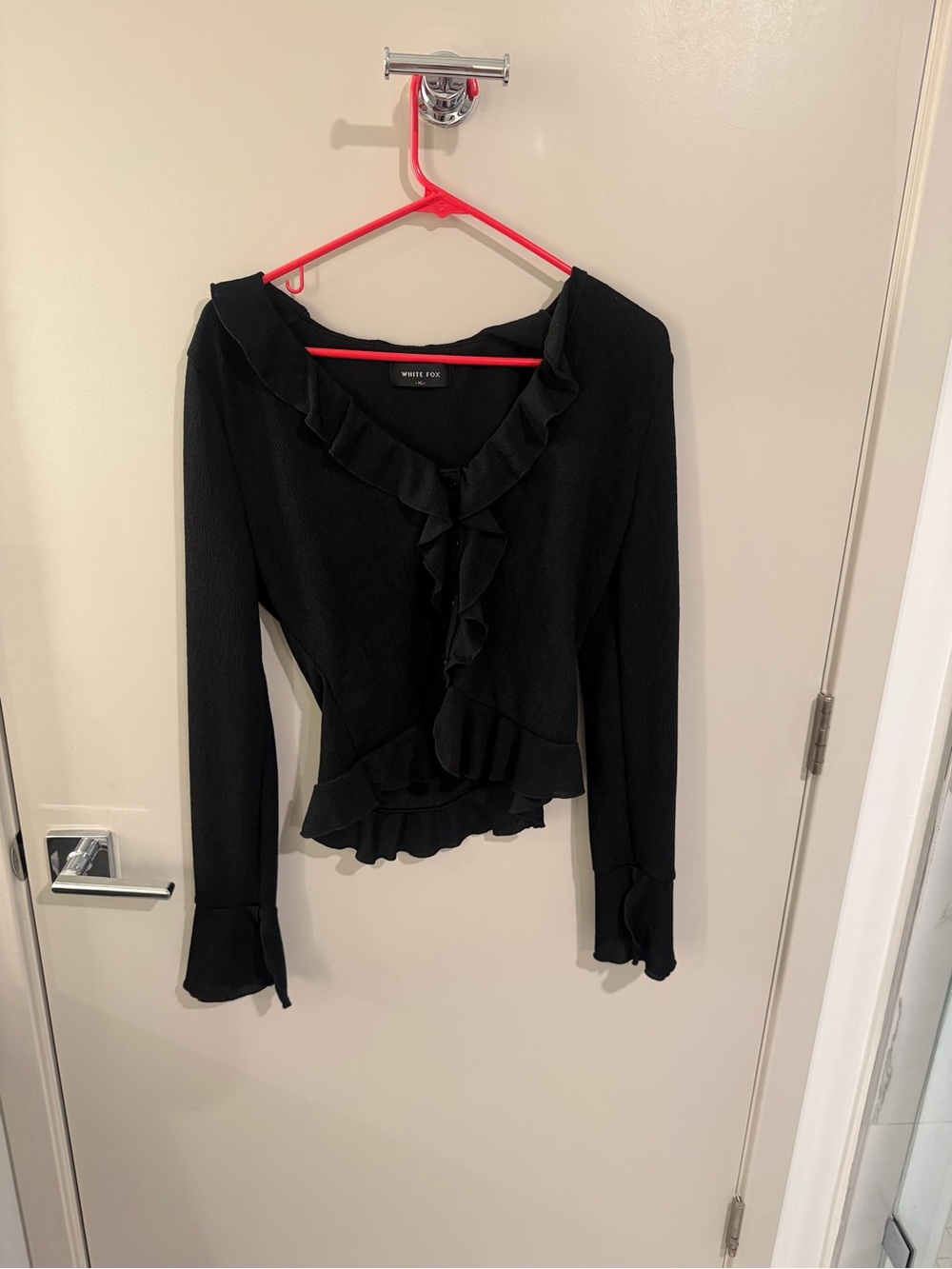 White fox Black Ruffle Wrap Long-Sleeve Top